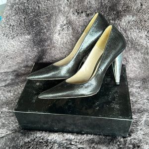 Lulu Guiness black leather pumps with silver heel size 37